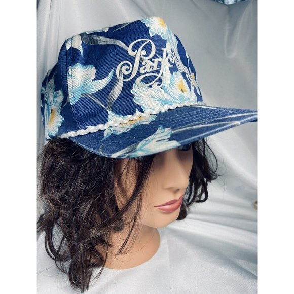 Park City San Sun Tropical Hawaiian Orchid Baseball Hat Blue Adjustable Vintage - Picture 9 of 12